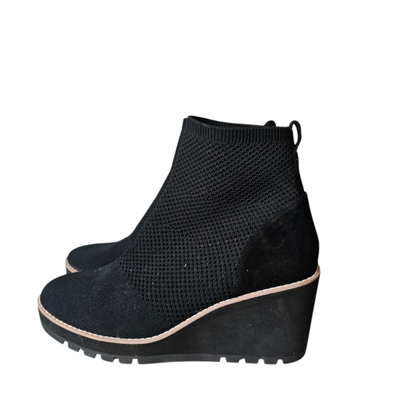 Eileen Fisher 10 stretch sock Black Wedge Ankle Boots - Picture 2 of 10
